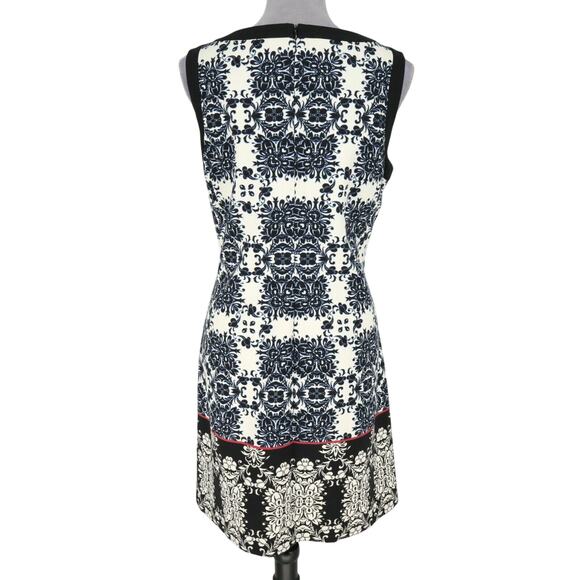 London Times Dress Womens 10 Black White Stretch Knit Back Zip Sleeveless Career - Picture 2 of 13